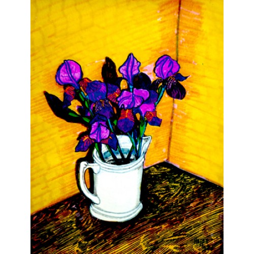 Irises in White Pitcher